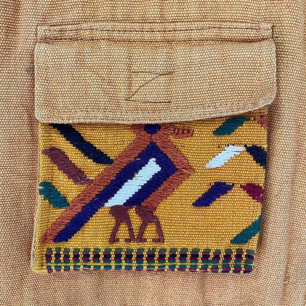 Vintage Mexican Style Embroidered Cotton Vest Mustard Yellow - Picture 4 of 9